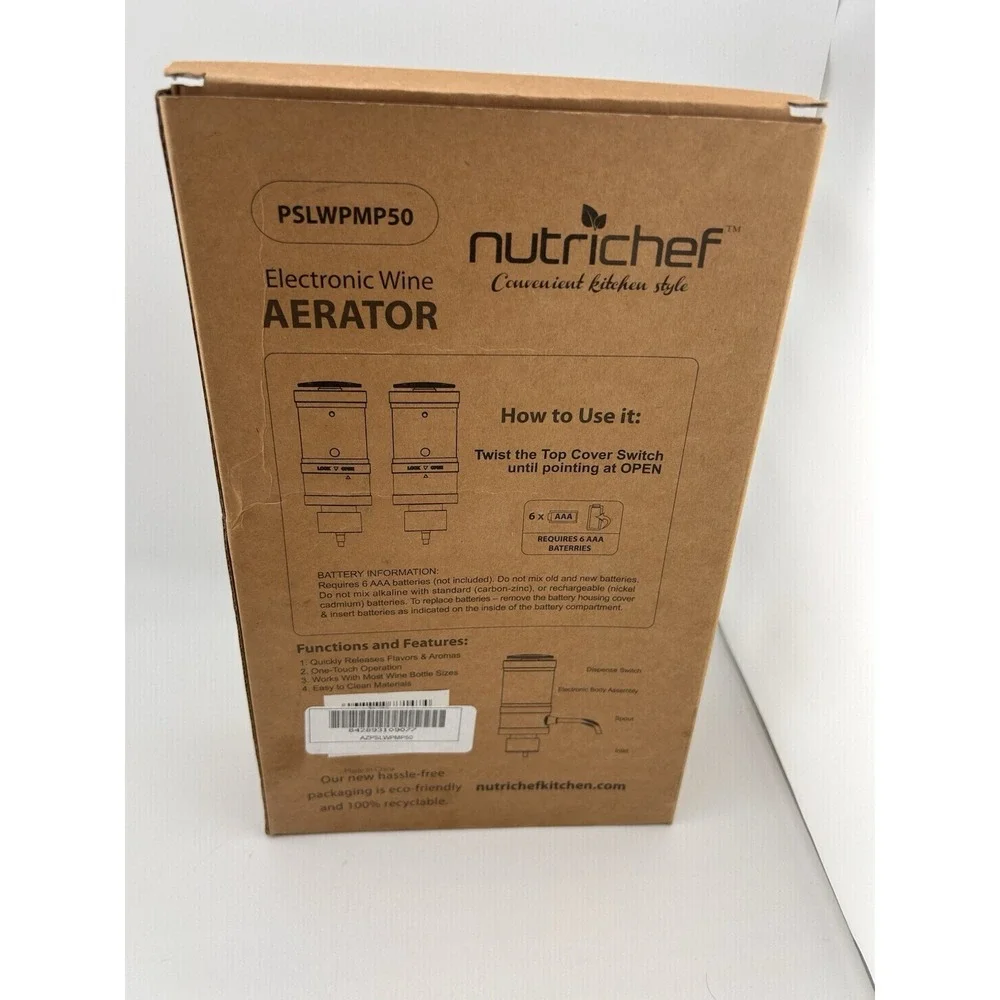 NutriChef Wine Dispenser Automatic Electric Wine Aerator Pourer Metal Dec. Spout
